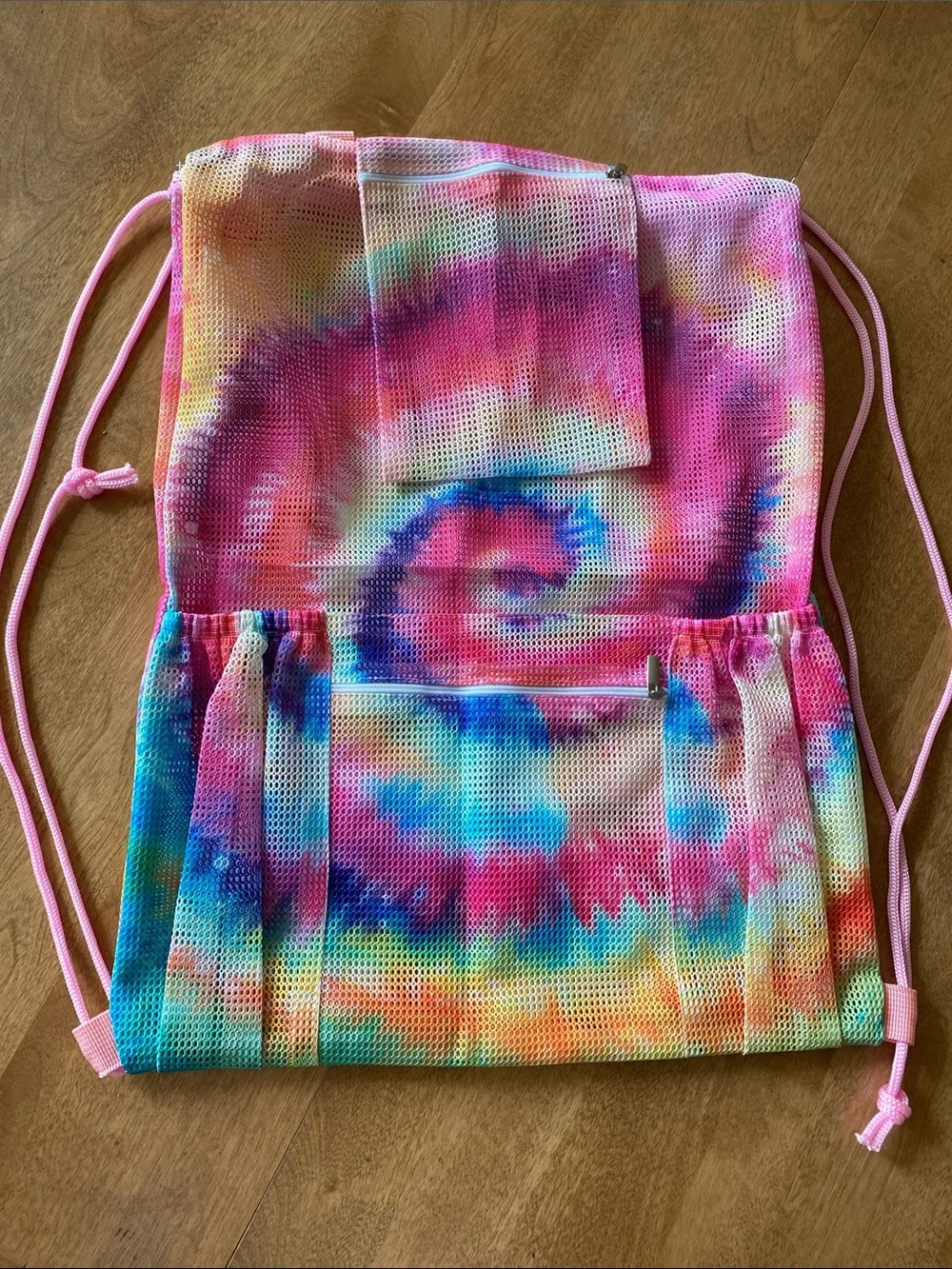 Tie-Dye Pink Multicolor Mesh Drawstring Backpack